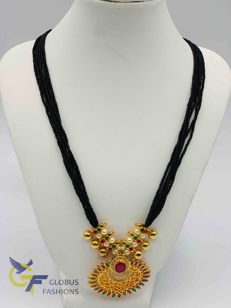 Beautiful multicolor stones pendant with black beads chain