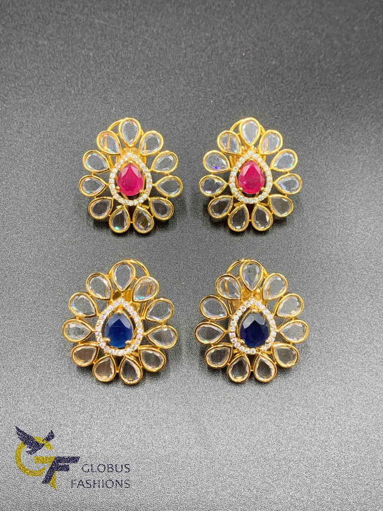 Cute uncut cz stones with ruby and sapphire stones big earrings