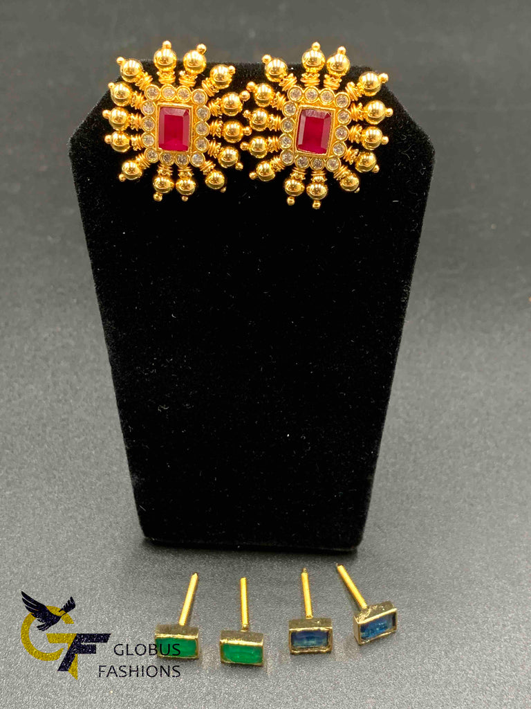 Square shape full gold studs with changeable stones
