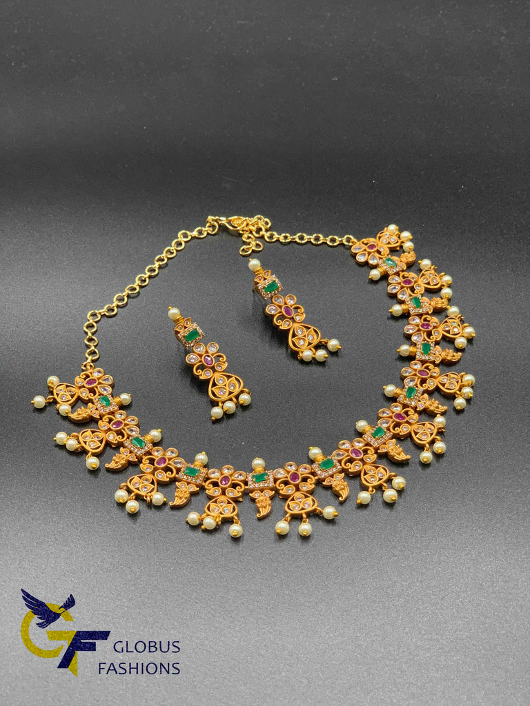 Antique finished necklace with multicolor stones and pearls