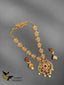 Simple flower design cz stones with ruby stones necklace set