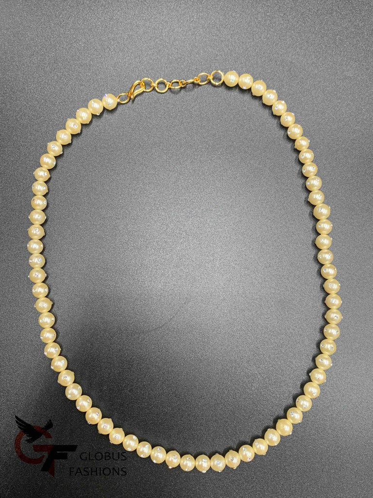 Cream color Pearls with small cz Stones attached with Pearls single line chain