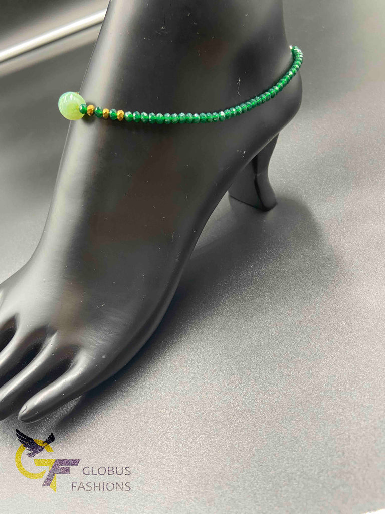 Dark green with light green bead single anklet