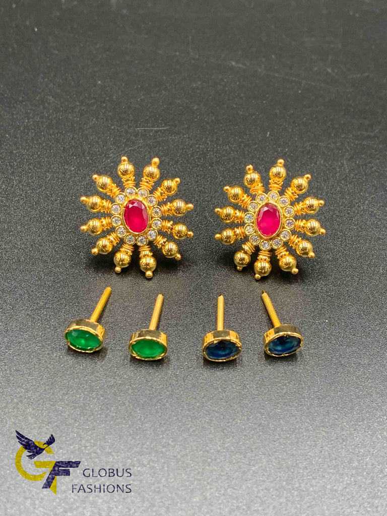 Full gold beads studs with changeable stones earrings