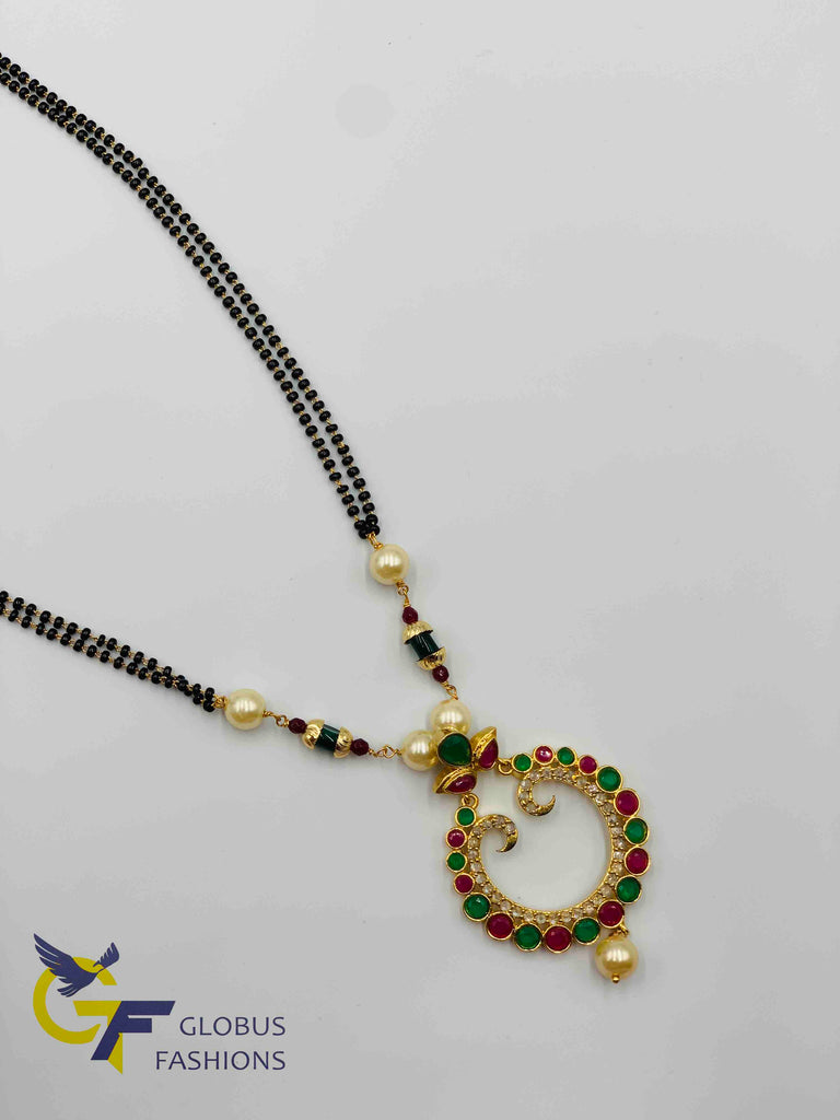 Beautiful traditional multicolor stones with uncut cz stones black beads chain