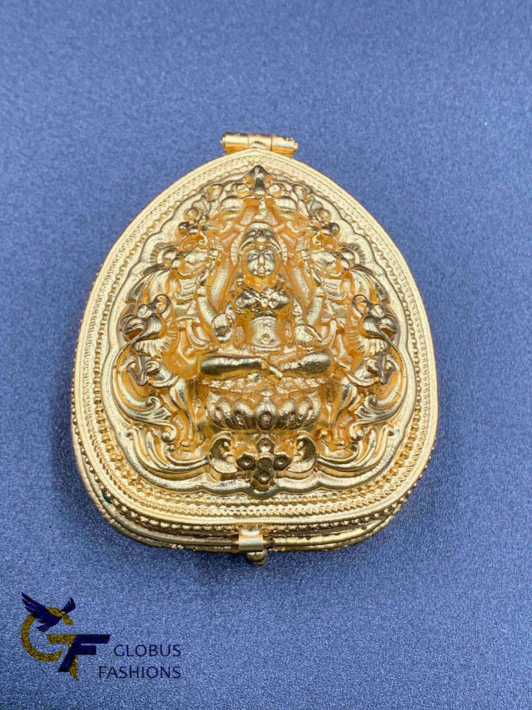 Heart shape lakshmi print gold kumkum box Handmade item