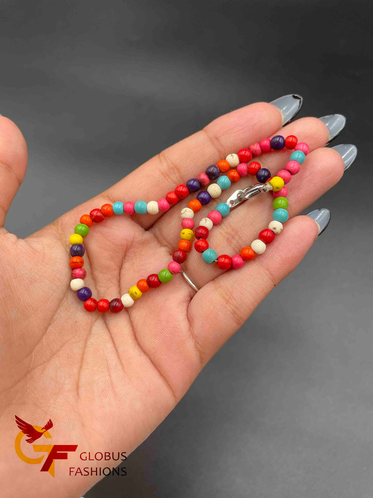 Multicolored round beads single anklet