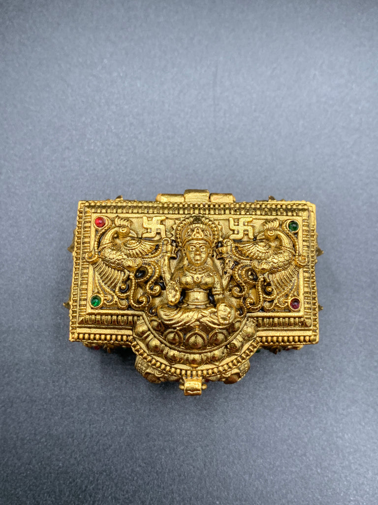Traditional antique look Lakshmi and elephants carving kumkum box