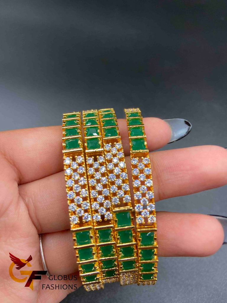 Set of 4 emerald & CZ stones bangles