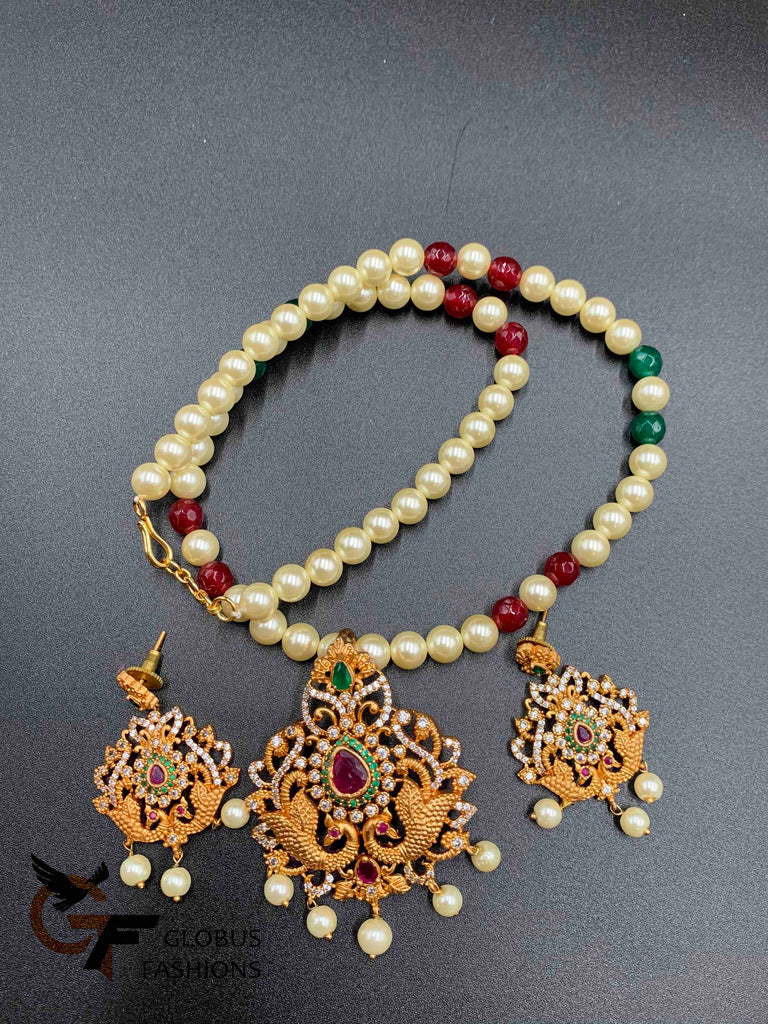 Antique and traditional multicolor stones with pearls necklace set
