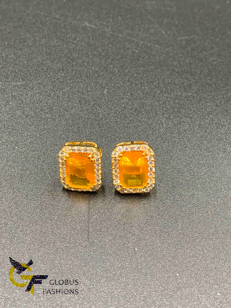 Beautiful square shape single stones with cz stones earrings