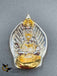 Beautiful leaf design back with silver Lakshmi Devi idol