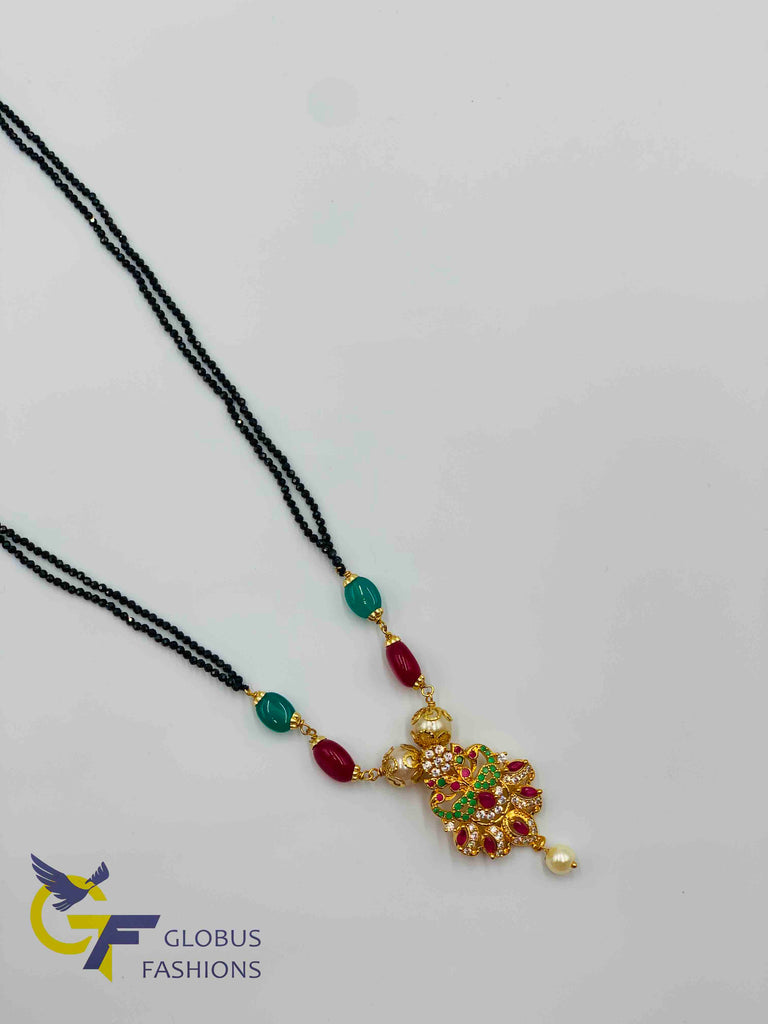 Beautiful multicolor stones peacock design with black diamond beads chain