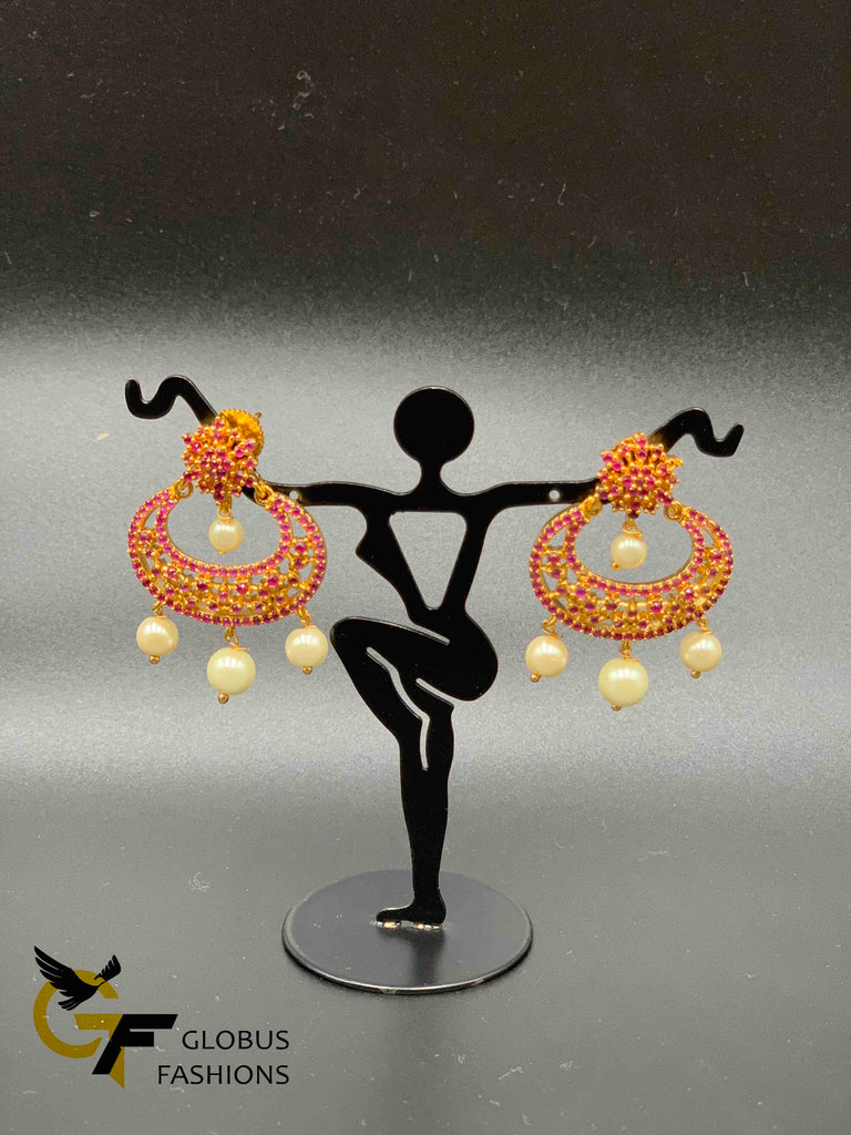 Ruby with pearls chandbali earrings
