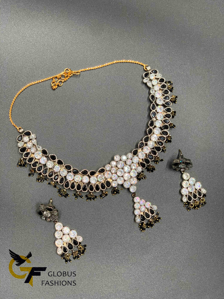 Black color stones and cz stones Victorian jewelry necklace set