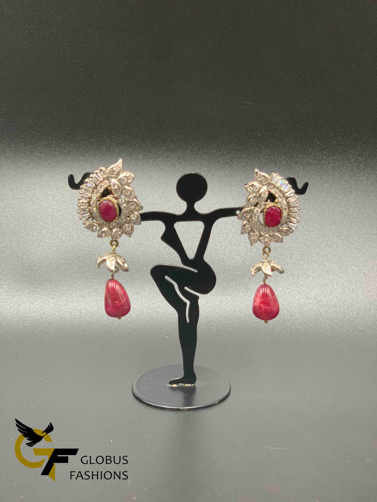 Cz stones with ruby stones oxidized German silver earrings