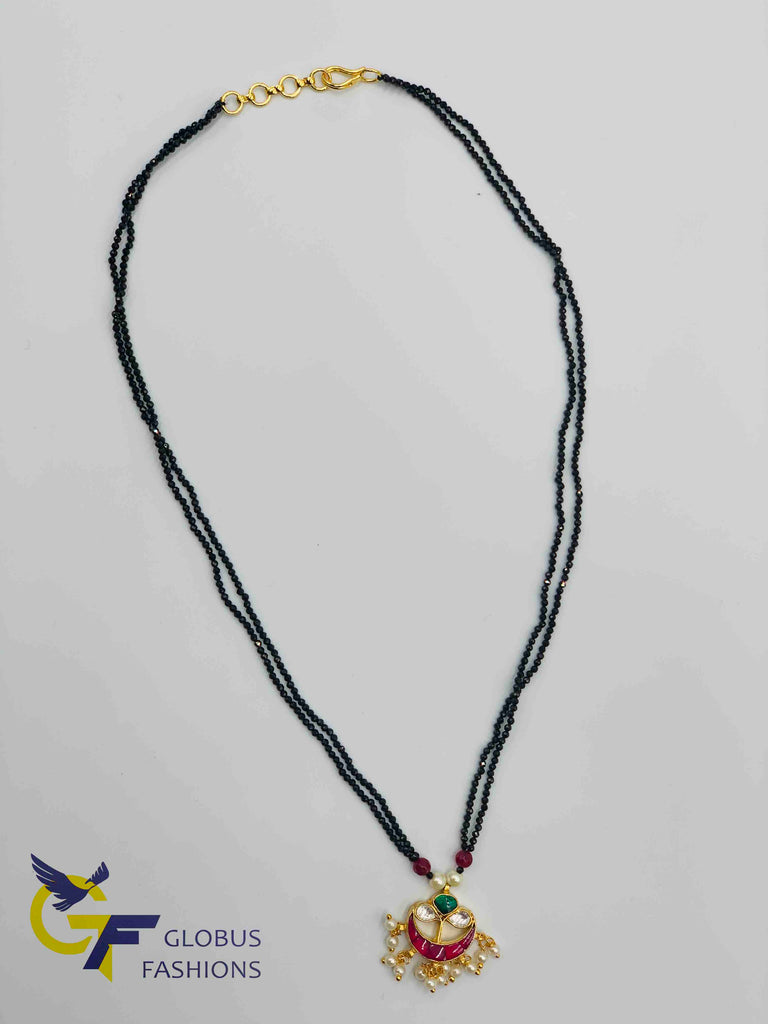 Black diamond beads chain with cute kundan stones pendant