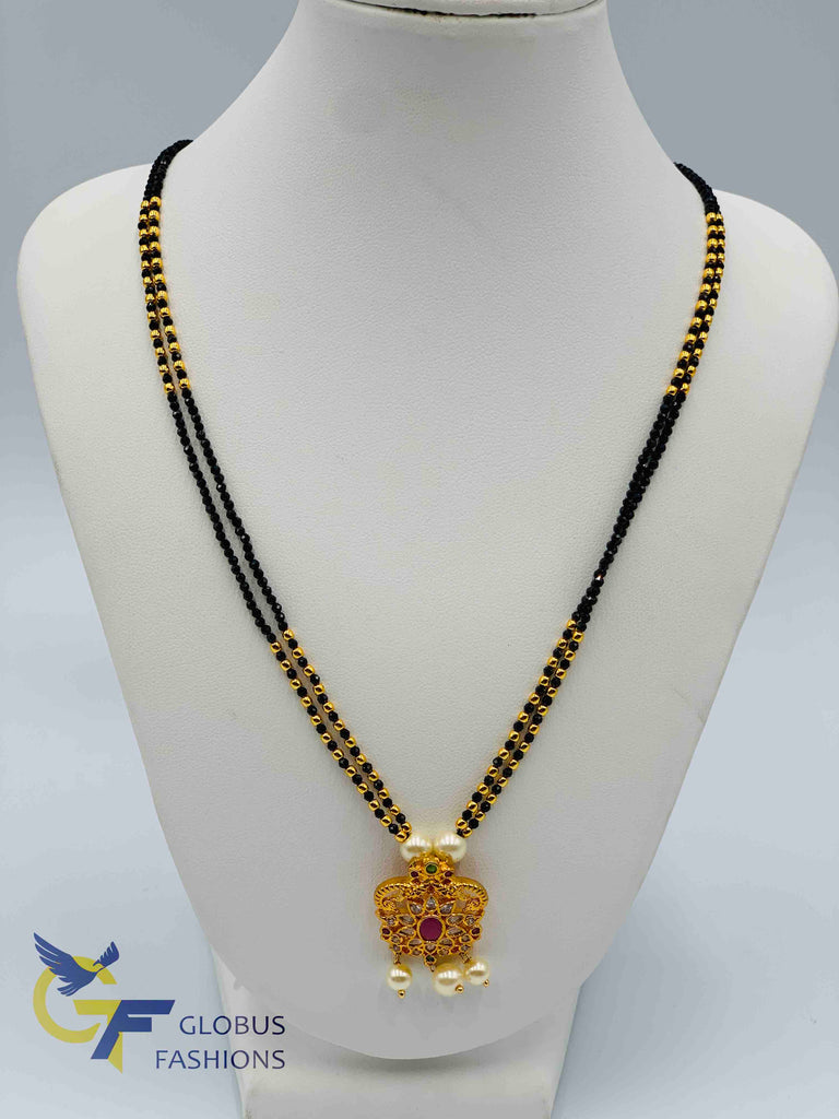 Black diamond beads chain with small multicolor stones pendant
