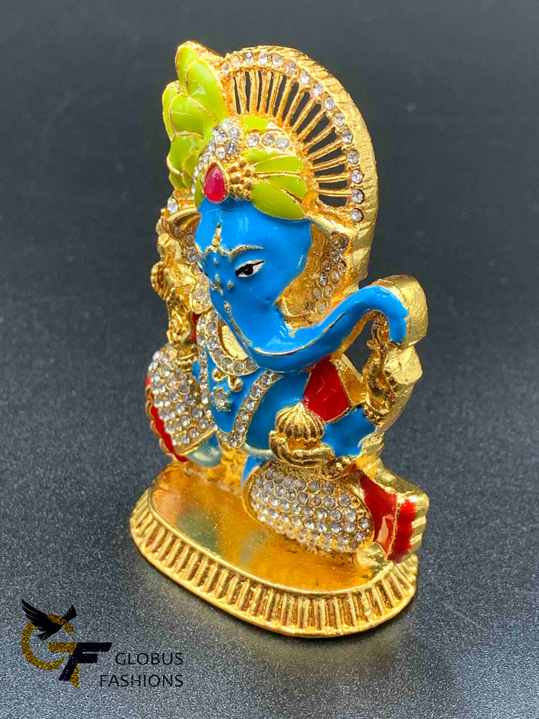 Blue with green enamel hand-painted Ganesh idol