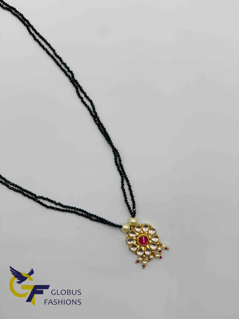 Black diamond beads chain with kundan stones pendant