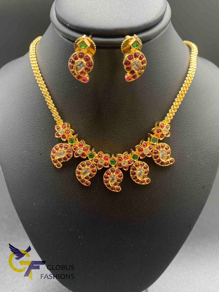 Traditional Ruby stones mango design necklace set