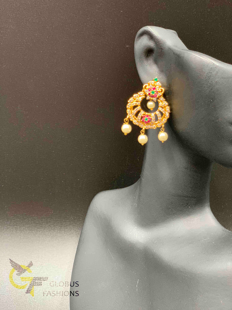 Cute multicolor stones with pearls chandbali earrings