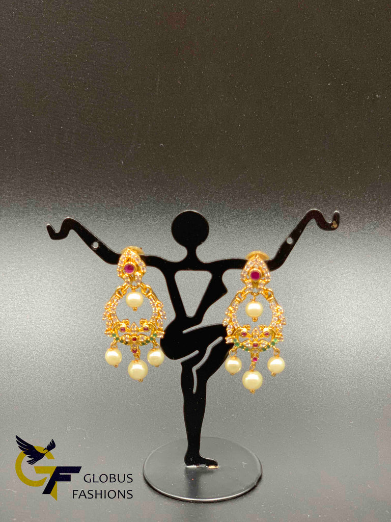 Multicolor stones with pearls peacock design chandbali earrings