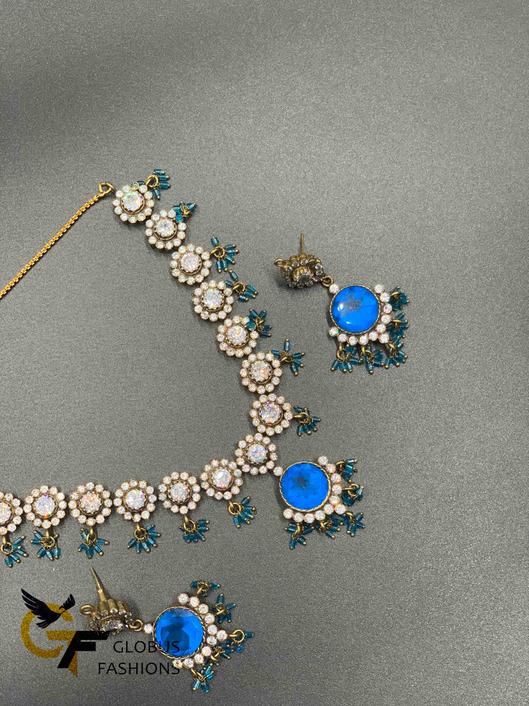 Beautiful cz stones and blue color stones Victorian necklace set