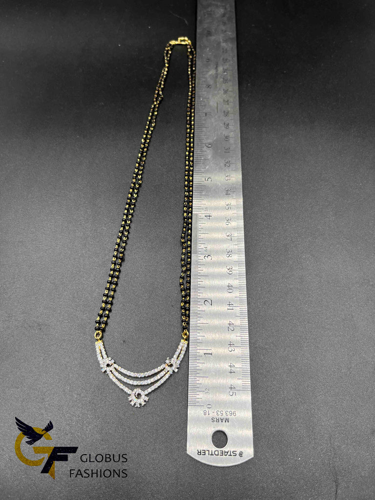Double line black beads chain with cz stones pendant