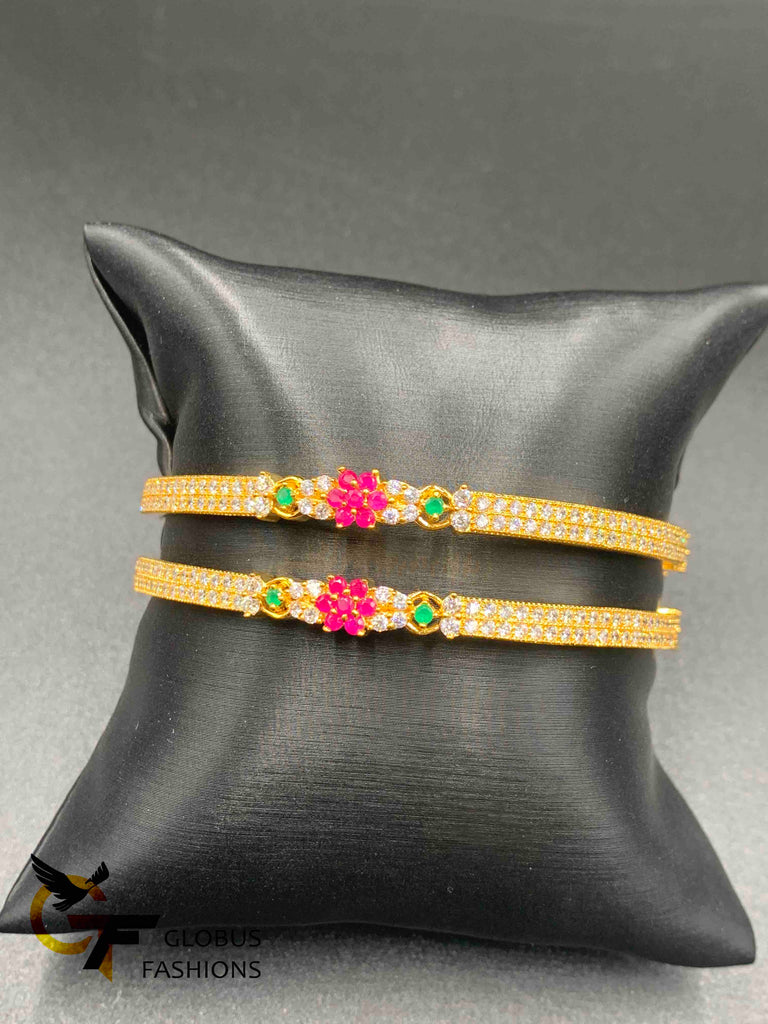 The multicolor stone flower design with cz stones set of two bangles