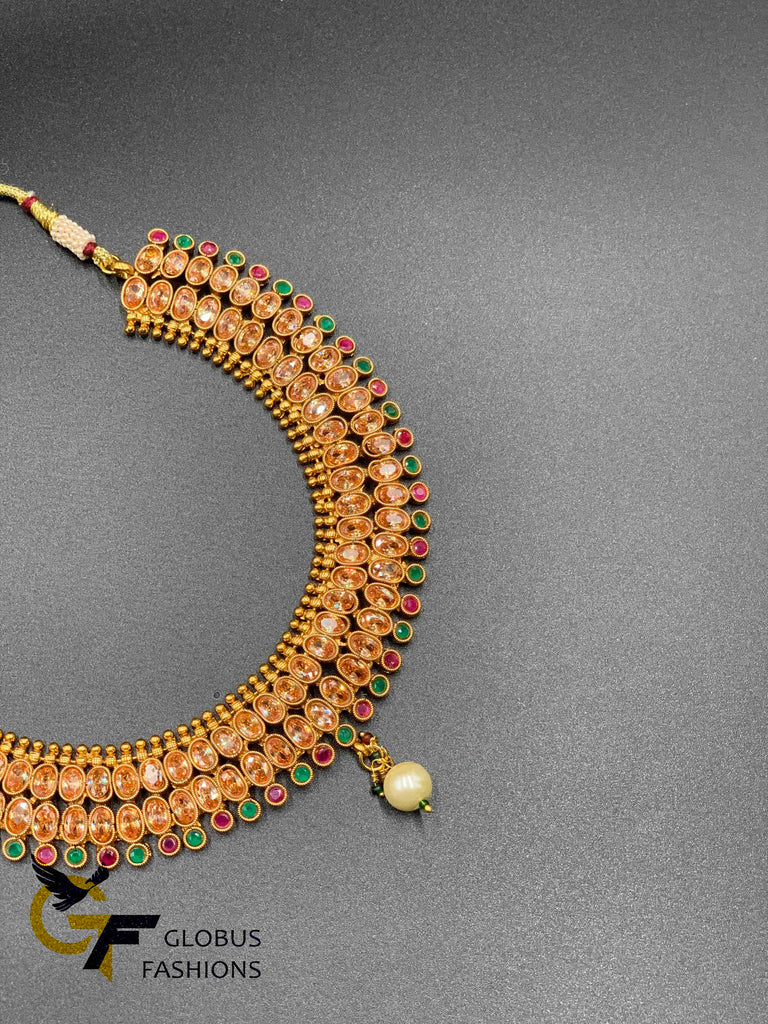 Cute polki stones with multicolor stones necklace set