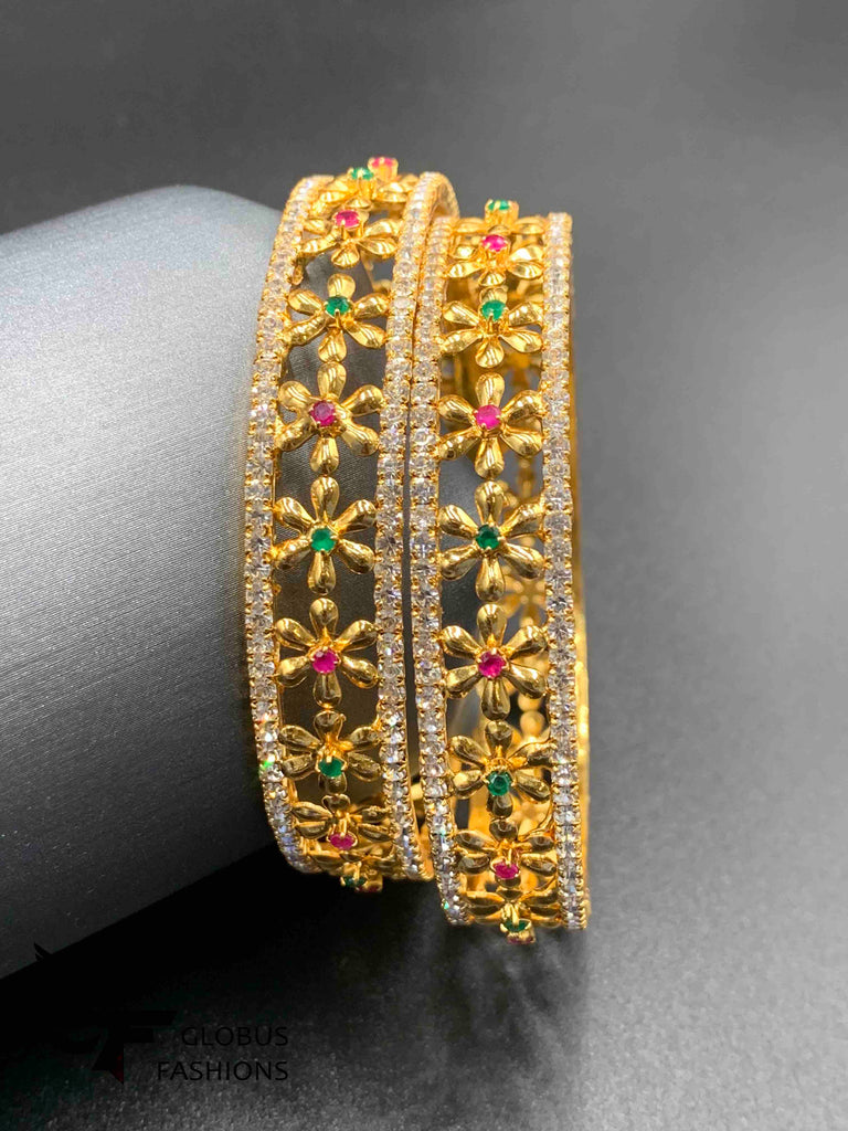 Traditional look multicolor stones flower design bangles