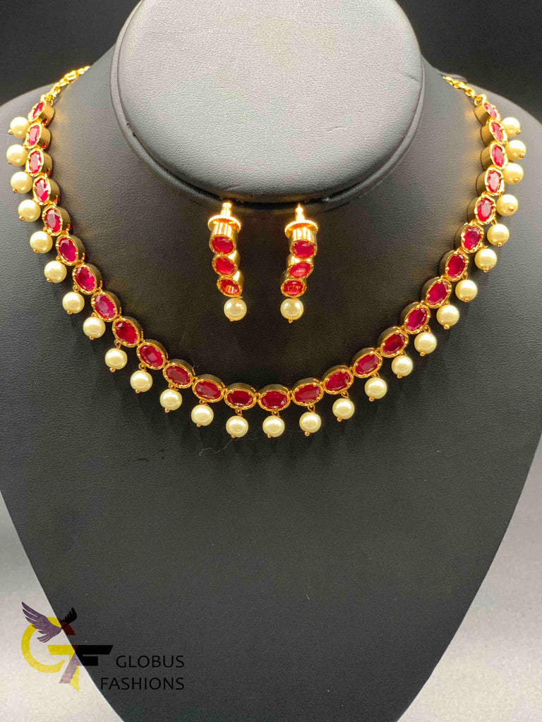 Emerald, cz stones and ruby stones necklace sets