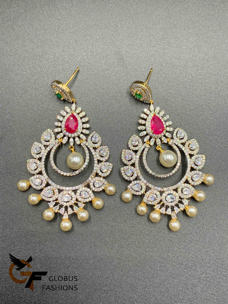 CZ Stones with Pearls big size earrings