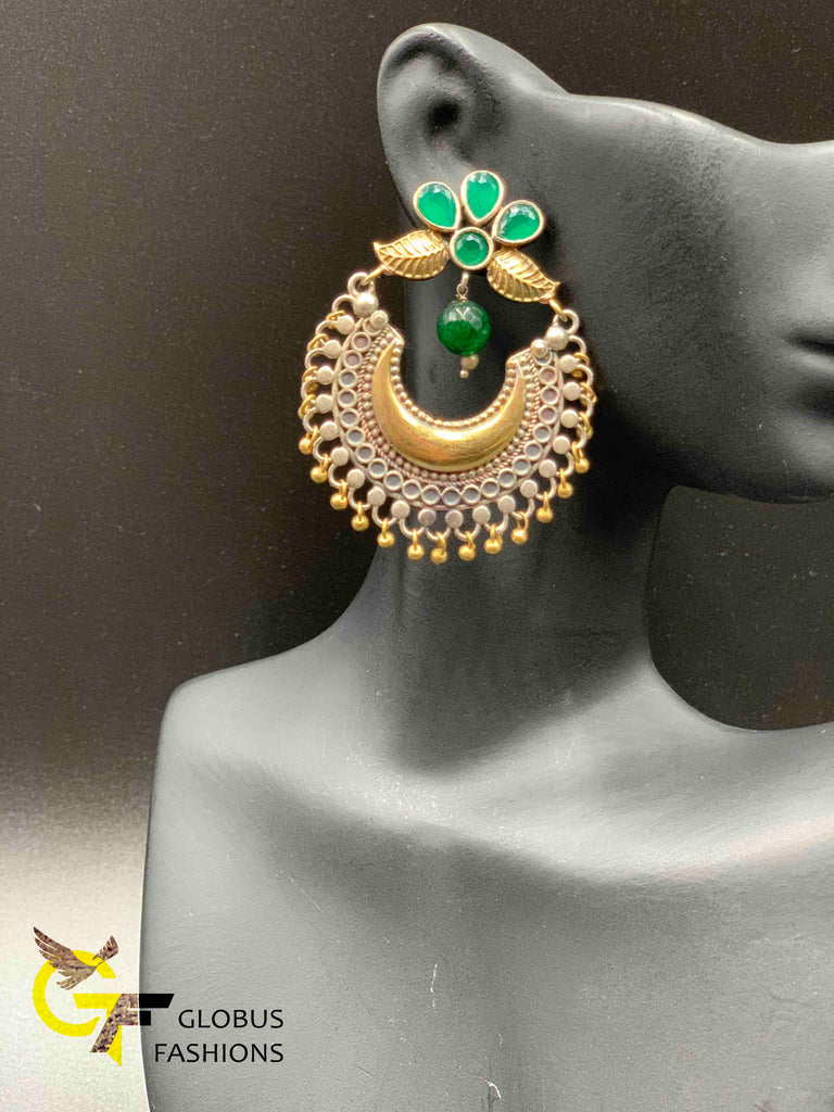 Emerald stones German silver chandbali type earrings