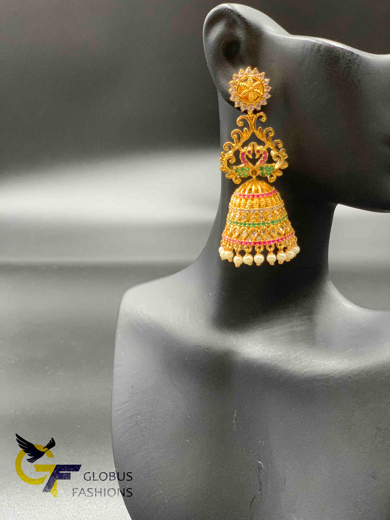 Multicolor stones with pearls big size jumka earrings
