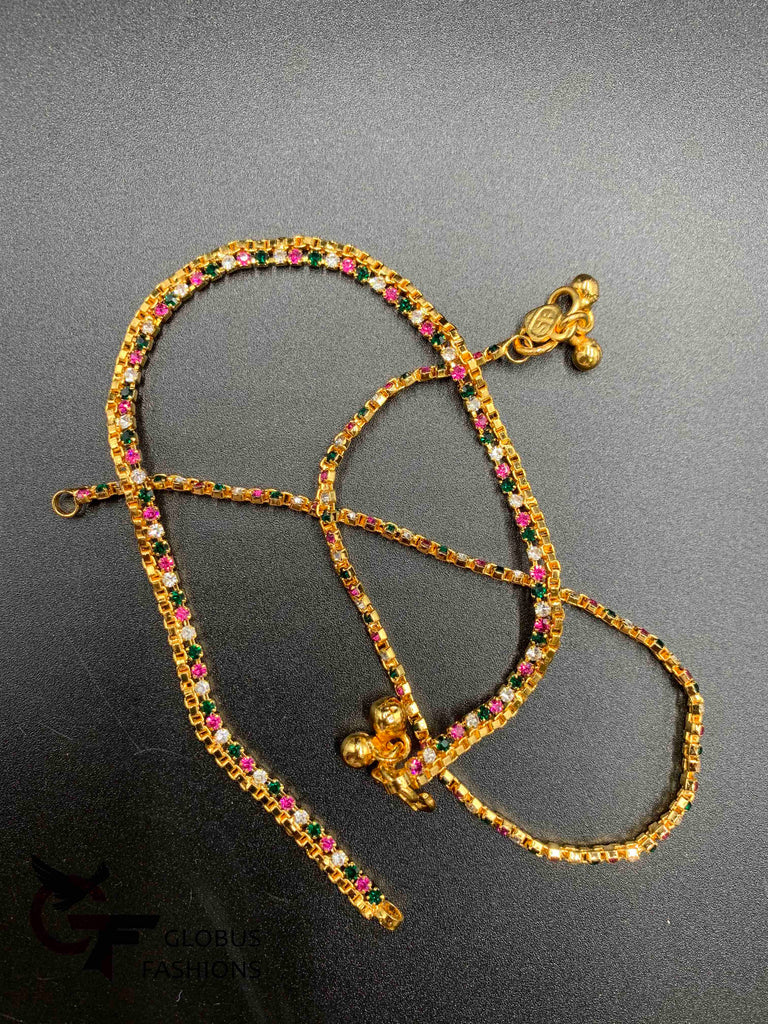 Multicolor Stones gold anklets
