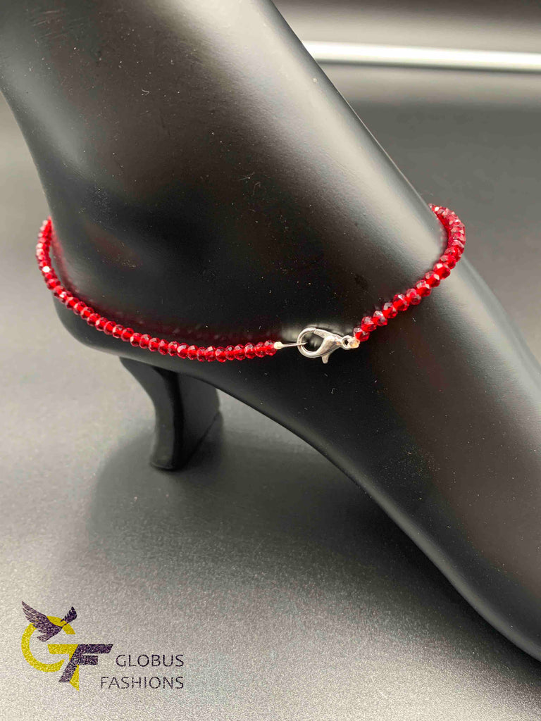 Blood red crystal beads single anklet