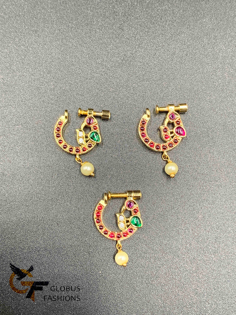 Kemp stones peacock design nose rings