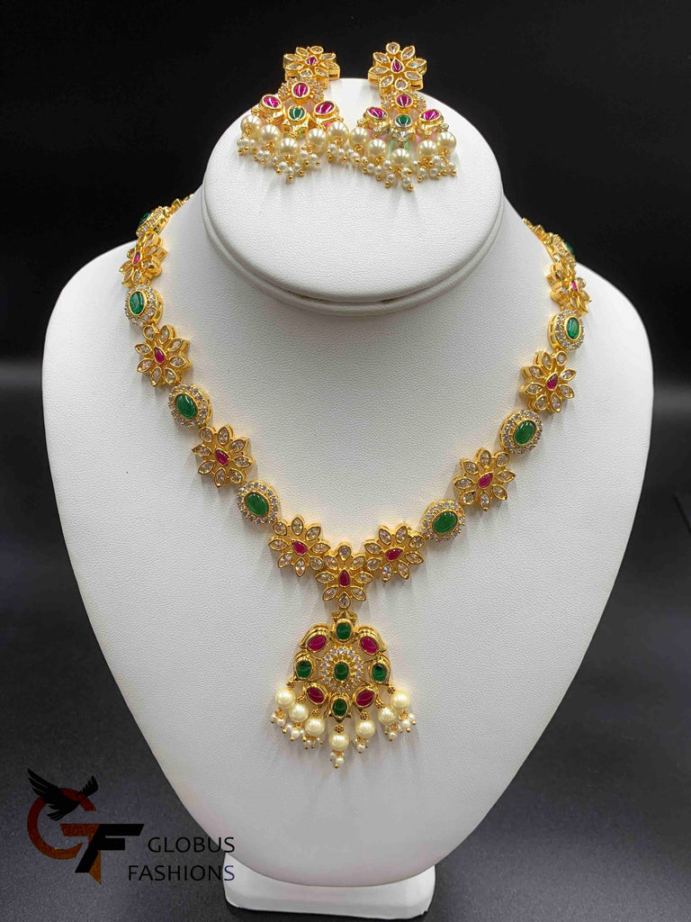 Multicolor Stones with Pearls Necklace Set