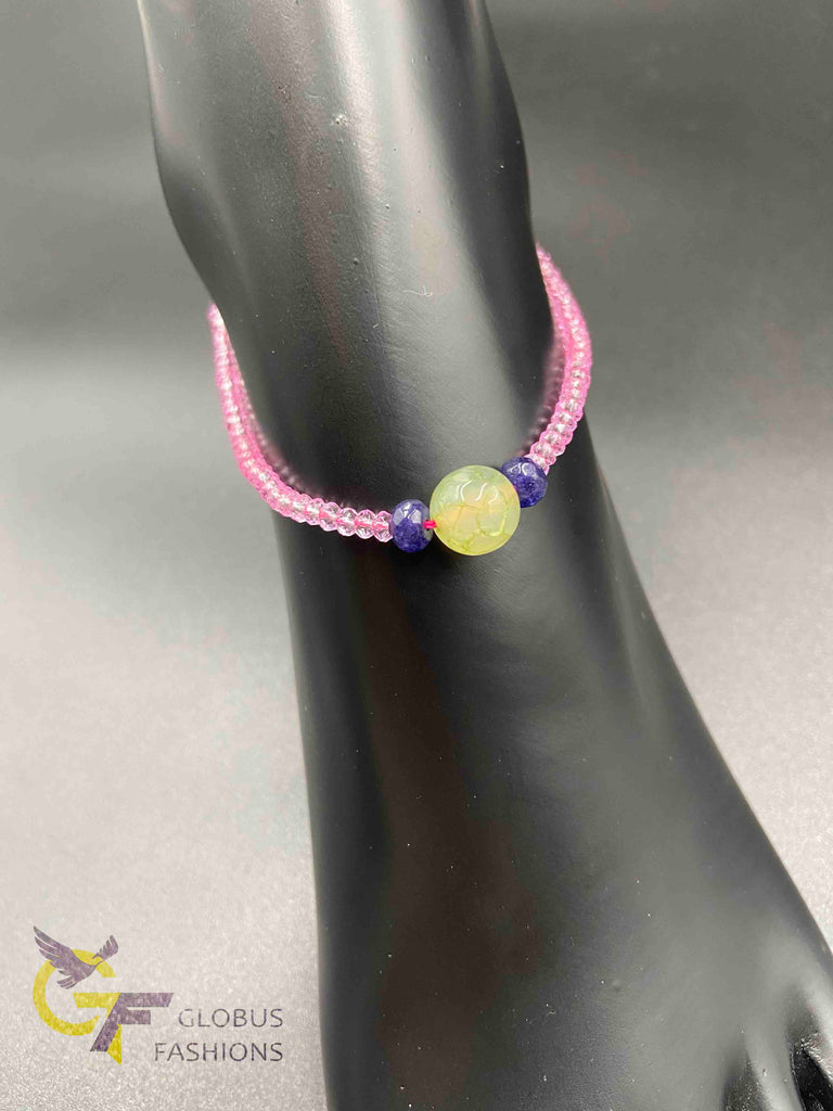 Light pink color Crystal beads single anklet