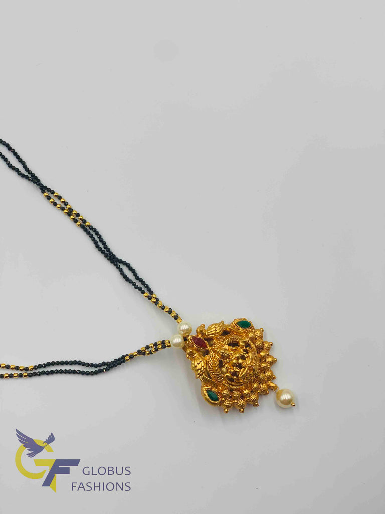 Beautiful and traditional look Lakshmi print pendant with black beads chain