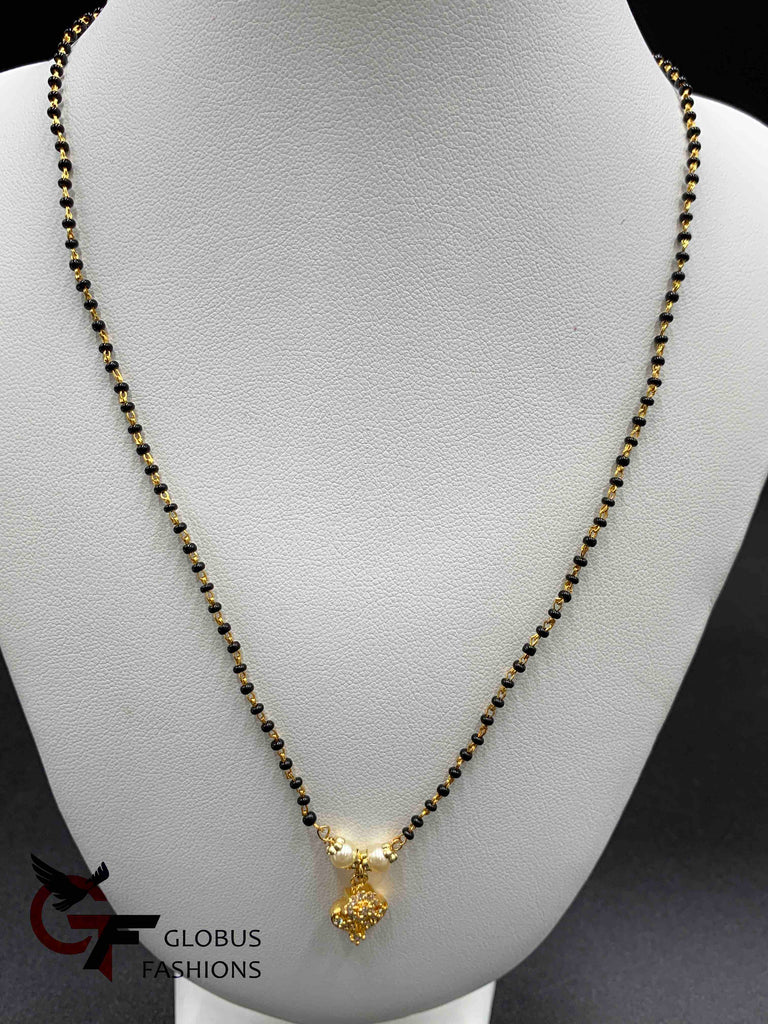 Single line black Diamond Beads Chain with small cz Stones Pendant