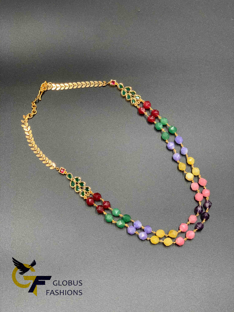 Multicolor stones with emerald stones double line beads chain