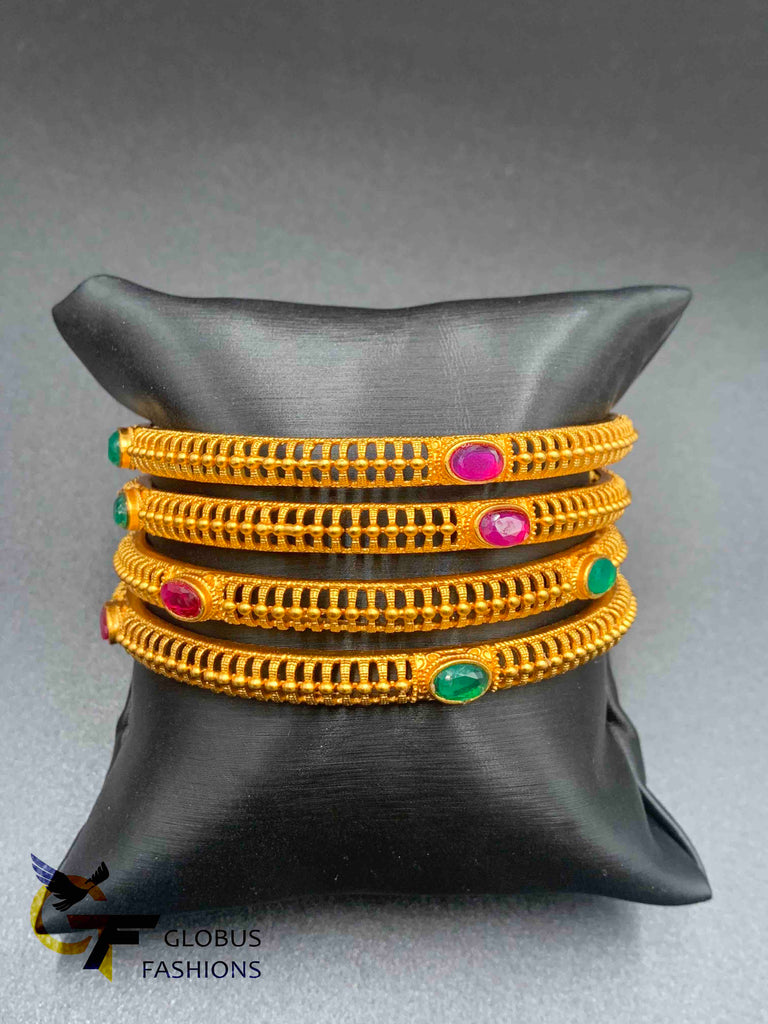 Antique look set of four bangles with multicolor stones