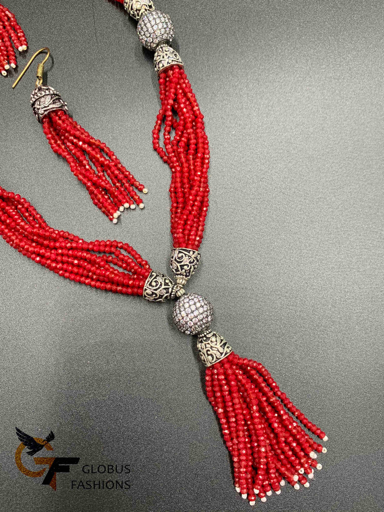Maroon color crystal beads necklace set