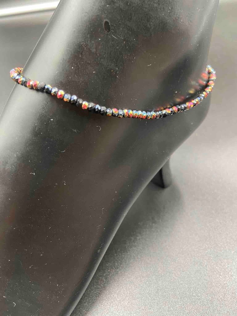Black glitter crystal beads single anklet