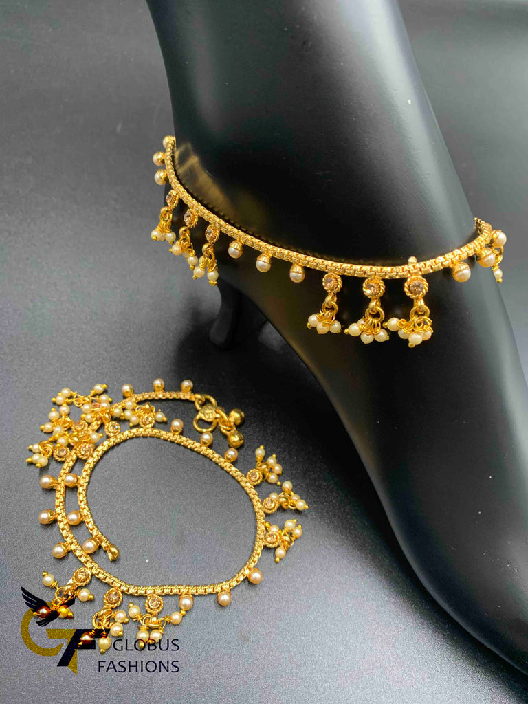 Antique look finish anklets with pearls