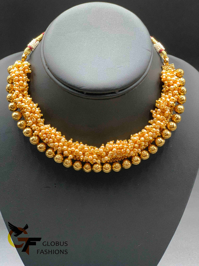 Traditional antique look pearls necklace with jumka earrings