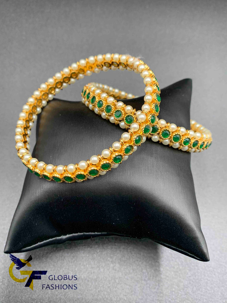 Semi Precious Pearls with Ruby & Emerald Stones Bangles